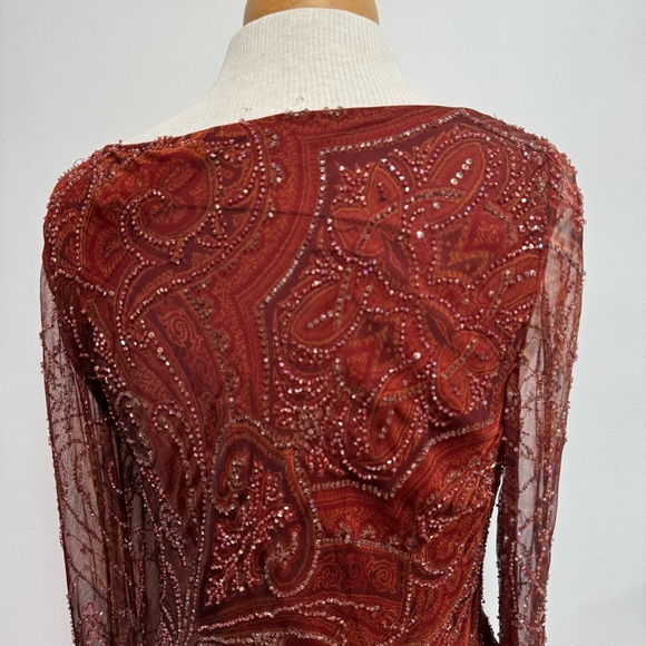 Carmen Marc Valvo Y2K 100% Silk Beaded Drape Neck Fairy Blouse Top - Picture 9 of 16